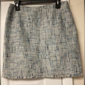 INC Light/dark blue/white tweed skirt fringe hem sz 6